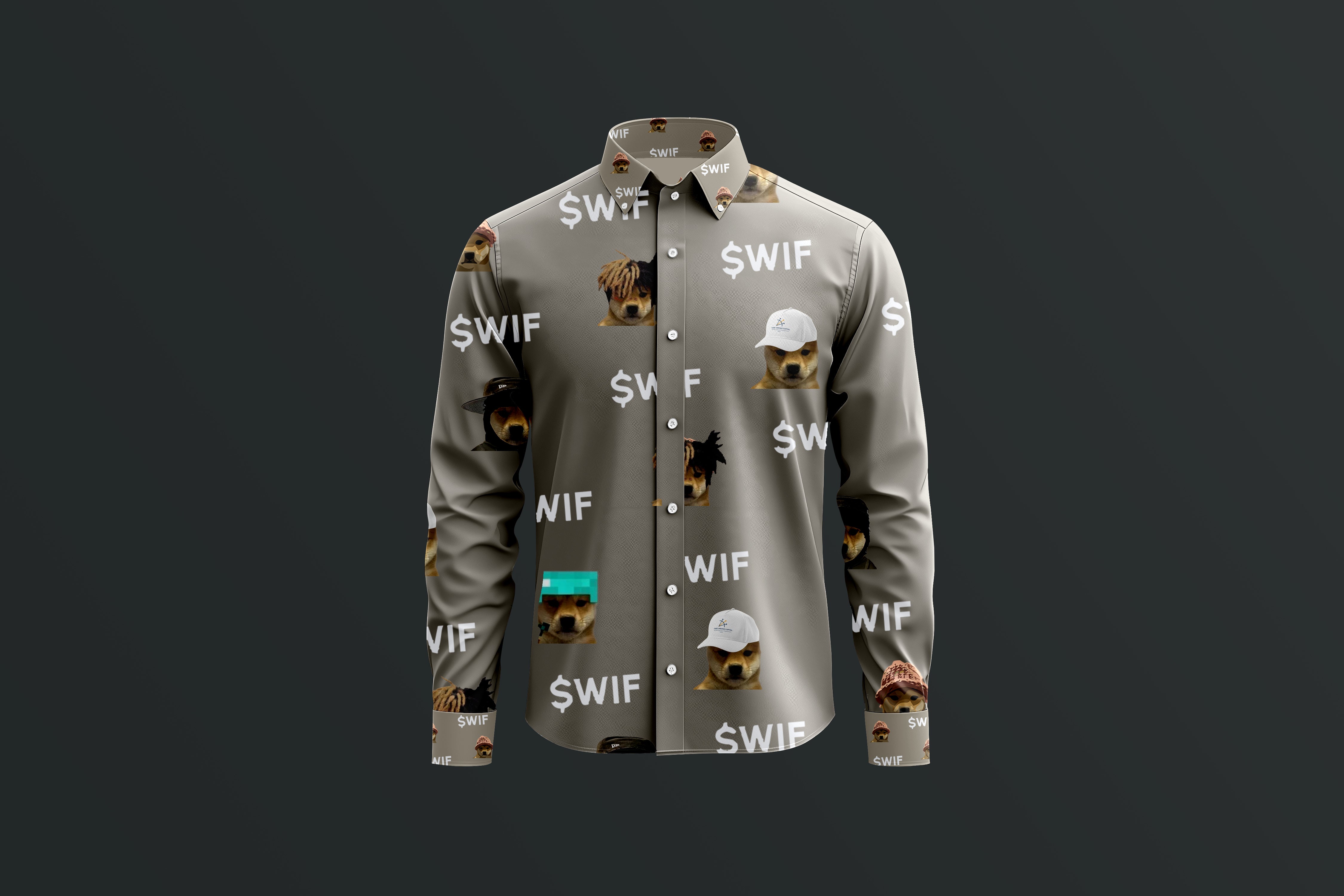 $WIF Dog With Hat Pattern Luxury Shirt